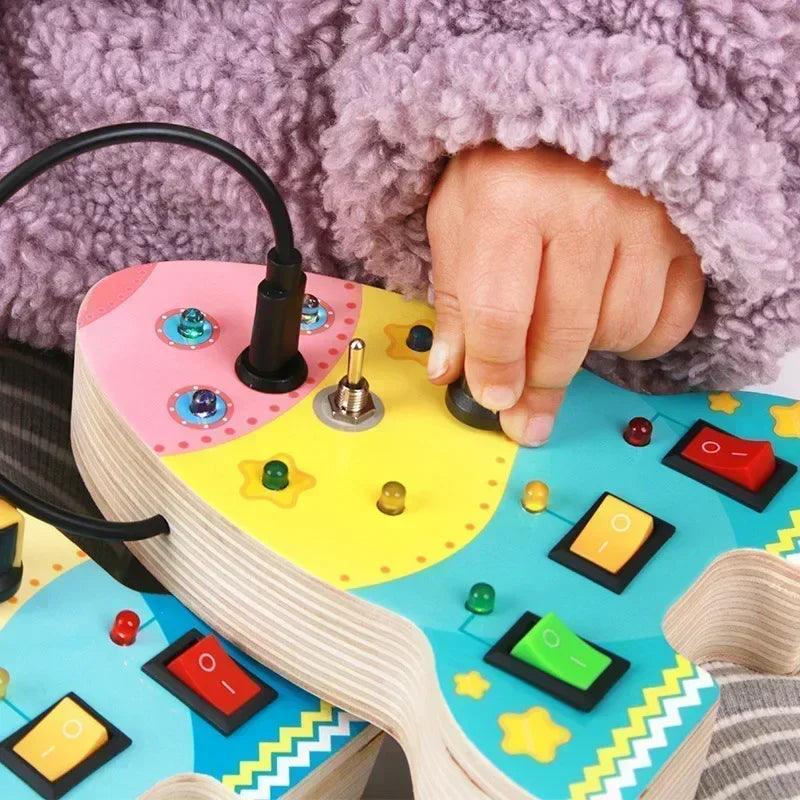 Montessori busy board sensory toys wooden with led light switch control travel activities children games for 2-4 years