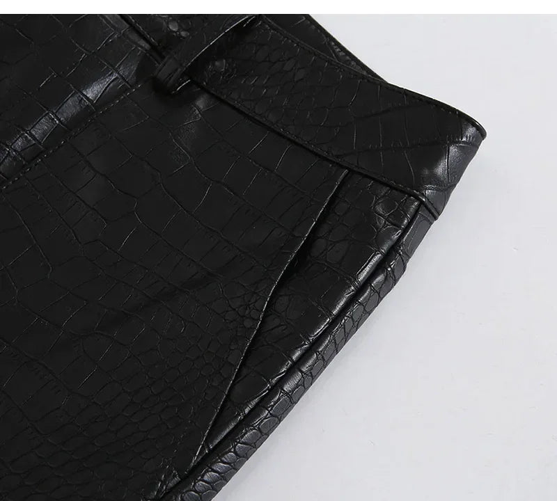 Lautaro Autumn Long Black Crocodile Texture Leather Pants Women Zipper High Waist Y2k Clothes Streetwear Women Trousers 2022