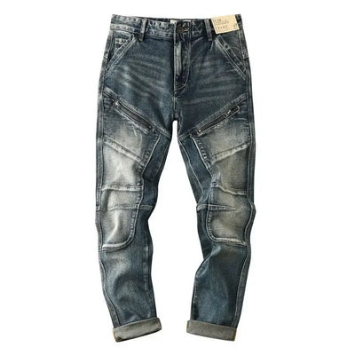 High-end 2022 Retro Motorcycle Jeans Men Spring Autumn Loose Zipper Designer Straight Pants Stitching Tooling Cargo Pants Men