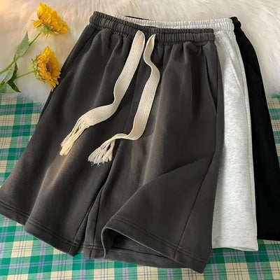 Solid Color Wide-leg Pants for Men New in Summer 2025 Loose and Versatile Sporty Mid-length Shorts Trendy