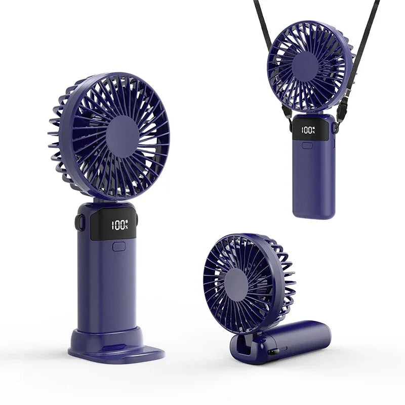 Heldhand Mini Fan Foldable 1500mHA Portable Neck Hanging Fans 5 Speed USB Rechargeable Fan  with Phone Stand and Display Screen