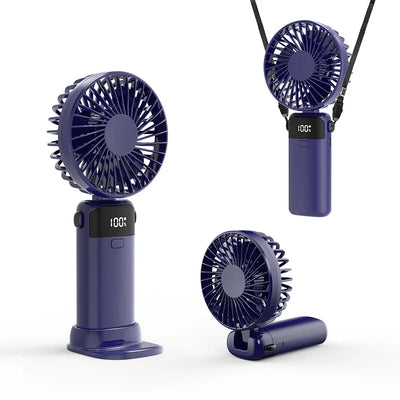 Heldhand Mini Fan Foldable 1500mHA Portable Neck Hanging Fans 5 Speed USB Rechargeable Fan  with Phone Stand and Display Screen