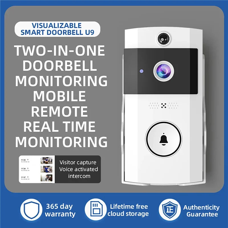 Outdoor Wireless Doorbell with Solar Cover Camera Wifi Digital Door Peepholes Waterproof Smart Home Intercom Video Eye Ring Bell