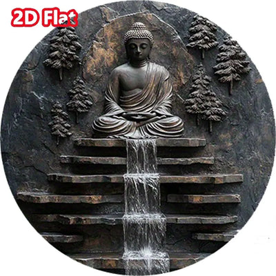 Wall art,Vintage Buddha Meditation Metal Wall Art -Sign with Serene Monk and Waterfall Design Yard,  Garden Wall Art