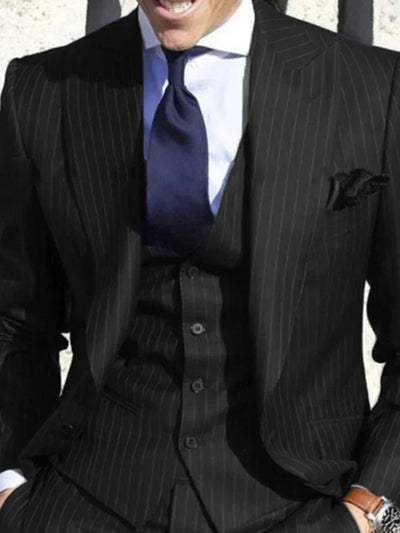 Tailor-made Men Suits Stripe Blazer Wedding Male Groom Tuxedos Suit with Pants 3 Pieces (Jacket+Pants+Vest)