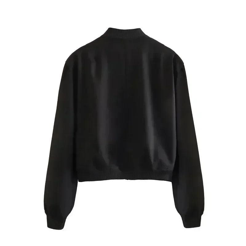 Button bomber cropped jackets woman coat autumn winter outerwear