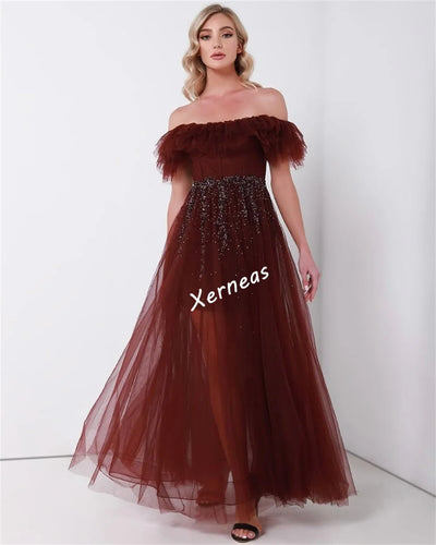 Customized Pleat Sequined Temperament A-line Off-the-shoulder Midi Dresses Bespoke Occasion Woman Elegant Party Wedding Evening