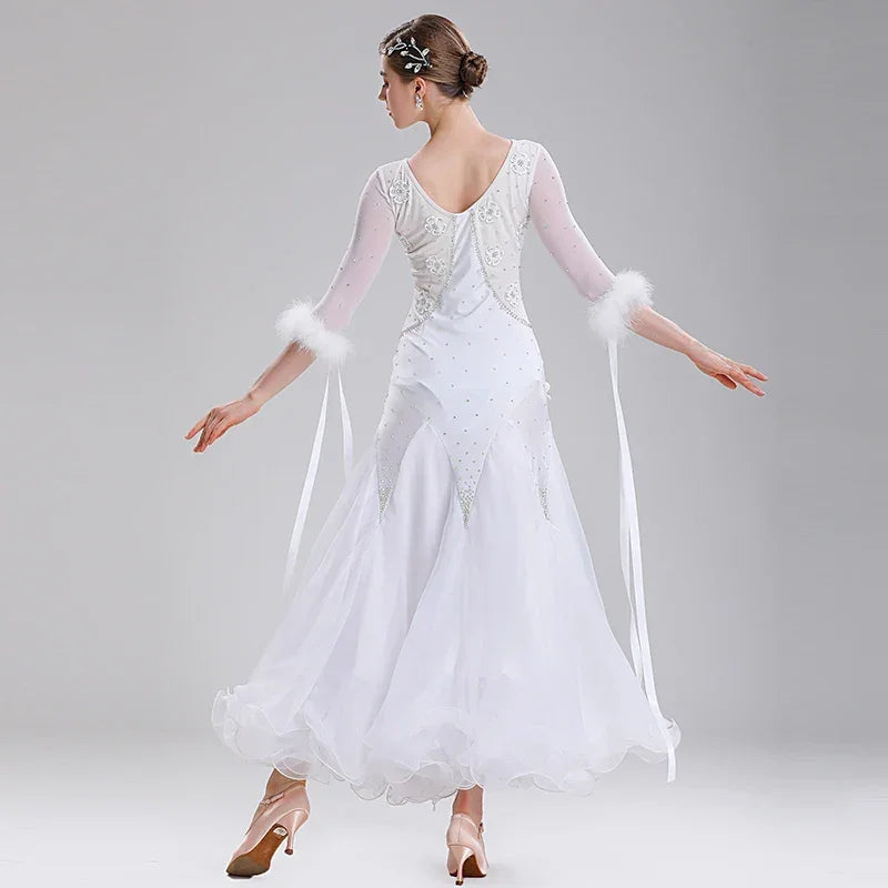 White Ballroom Dance Competition Dresses Women's Performance Waltz Party Clothes National Standard Modern DanceWear Costumes