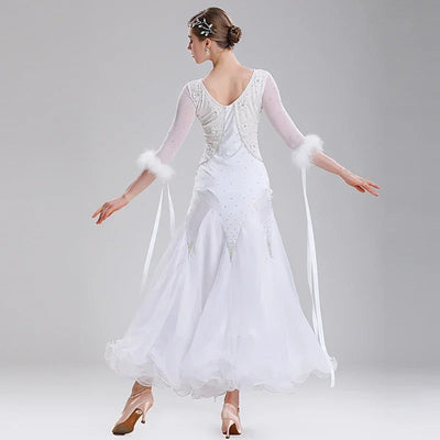 White Ballroom Dance Competition Dresses Women's Performance Waltz Party Clothes National Standard Modern DanceWear Costumes