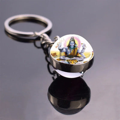 Hinduism Keychains Glass Ball Pendant Ganesha Lakshmi Shiva Goddess of Wealth Key Chains Amulet Indian Buddhist Jewelry
