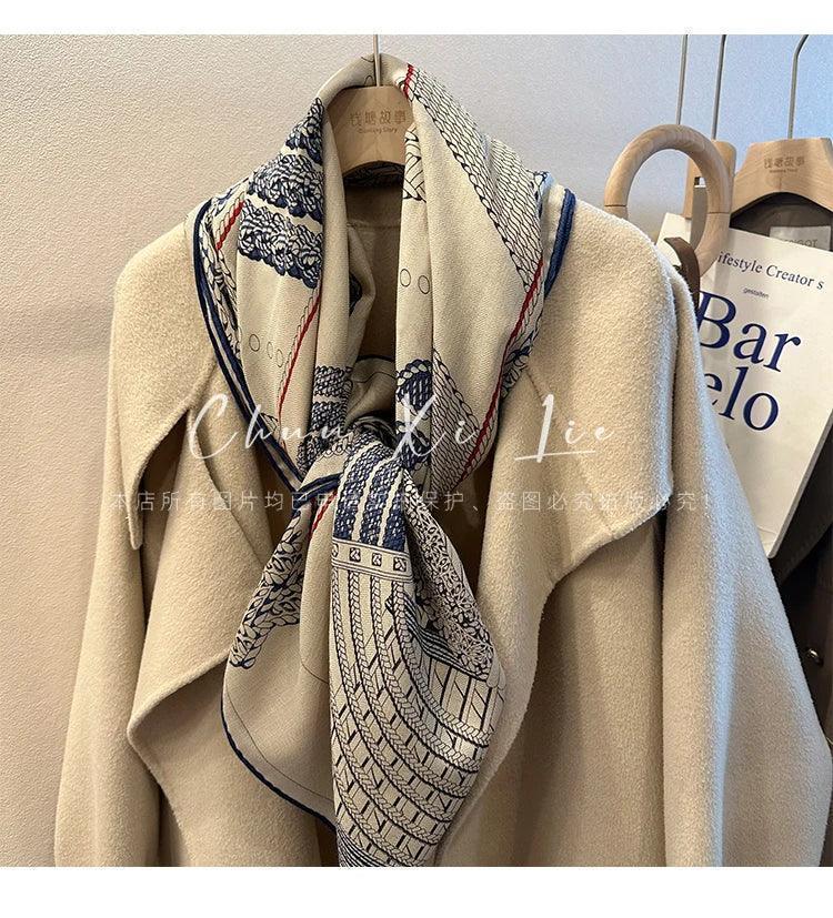 Designer silk wool scarf women large edge shawls square bandanas top accessories neck accessory