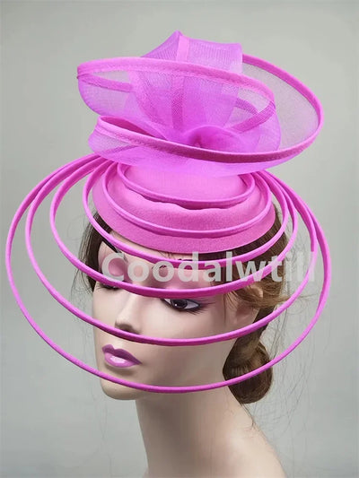 Big Fascinator Hat Royal Ascot Pillbox Caps Wedding Mesh Headpiece Women Party Banquet Chapeau Cap Headband Ladies Wedding