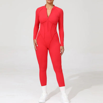Seamless Yoga Jumpsuits Sports Fitness Peach Hip Half-open Zipper Tight Backless One-piece Workout Gym Tracksuits for Women