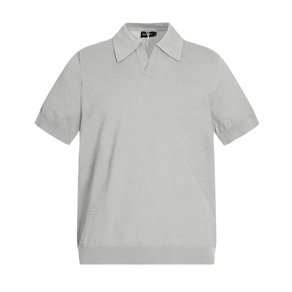 Solid Color Knitted Polo Shirts Mens Simple Summer Retro Casual Loose Half-Sleeve Lapel Tops Men