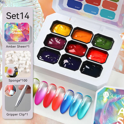 UR SUGAR 4 In 1 Pat Painting Gel Nail Polish Set 9 Colors Semi Permanent Soak Off UV LED Nails With Sponge Gradient For Nail DIY