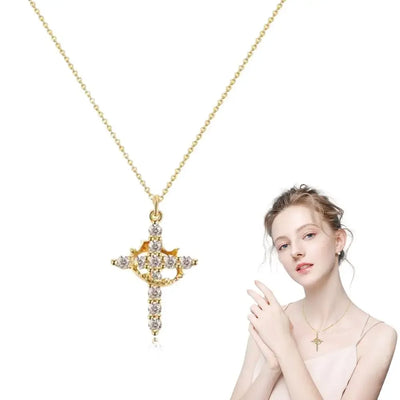 Religious cross Jewelry Neck Chain Christian Necklace Copper Religious Necklace Christian Crown Necklace Pendant For Women Men