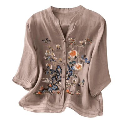 3/4 Sleeve Linen Tops For Women