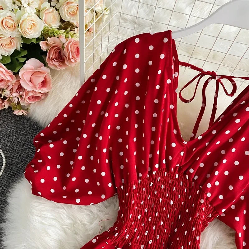 V Neck Sexy Dolman Sleeves Waist Slim Polka Dot Print Jumpsuit Women Wide Leg Trousers Jumpsuit