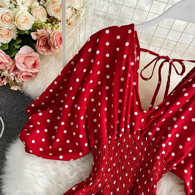 V Neck Sexy Dolman Sleeves Waist Slim Polka Dot Print Jumpsuit Women Wide Leg Trousers Jumpsuit