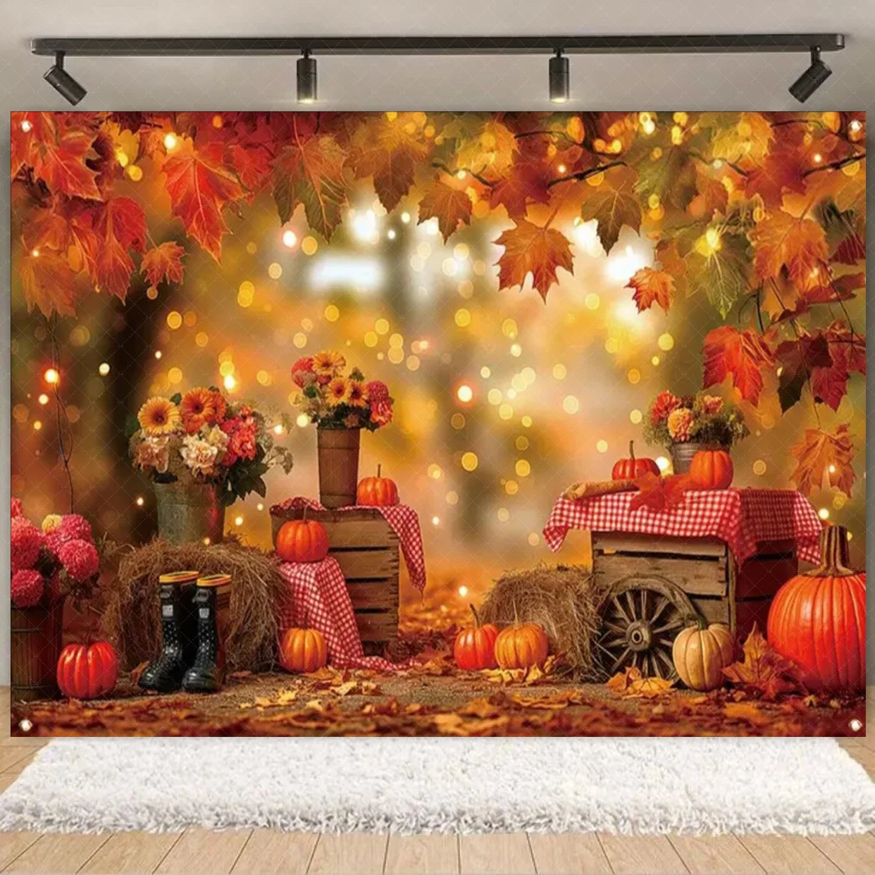 Autumn Harves Happy Thanksgiving Background Pumpkin Turkey Orange Backdrop Banner Party Decorations Supplies Family Party Gifts