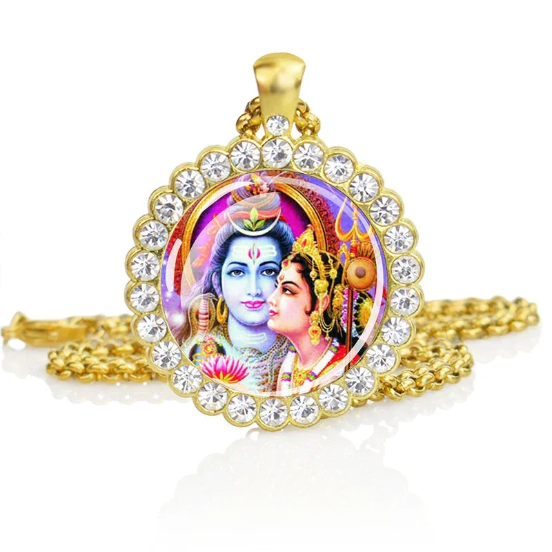 Hinduism Necklace Ganesha Goddess Kashmi Vishnu Rhinestone Pendant Shiva Amulet Charms Necklaces Women Indian Buddhism Jewelry