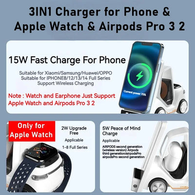 Wireless Charger Stand 5 In 1 Alarm Clock For IPhone 15 14 13 12 Pro Max 8 X XS XR iWatch 8 7 6 5 Airpods Fast Charging Station
