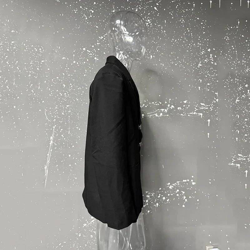 IEFB Metal Button Design Men's Blazers Shawl Collar Oblique Placket Design Casual Clothing Solid Color Male Suit Jackets 9W957