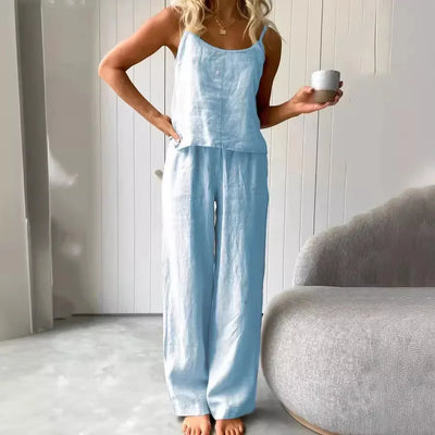 Cotton Linen Women's Suit Slip Vest Wide-leg Pants Suits Female Fashion Casual 2 Piece Sets Home Casual Clothes Ladies Sets 2025