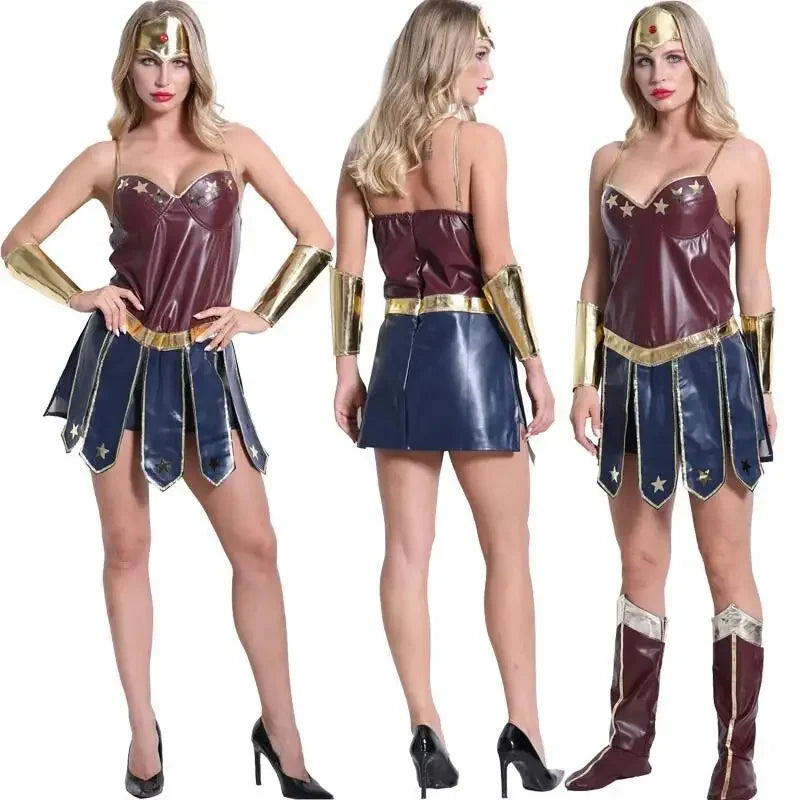 Women Leather Clothes My Hero Academia Costumes Adult COS Wonder Cosplay Halloween Party Justice Wonder Fantasia Fancy Dress