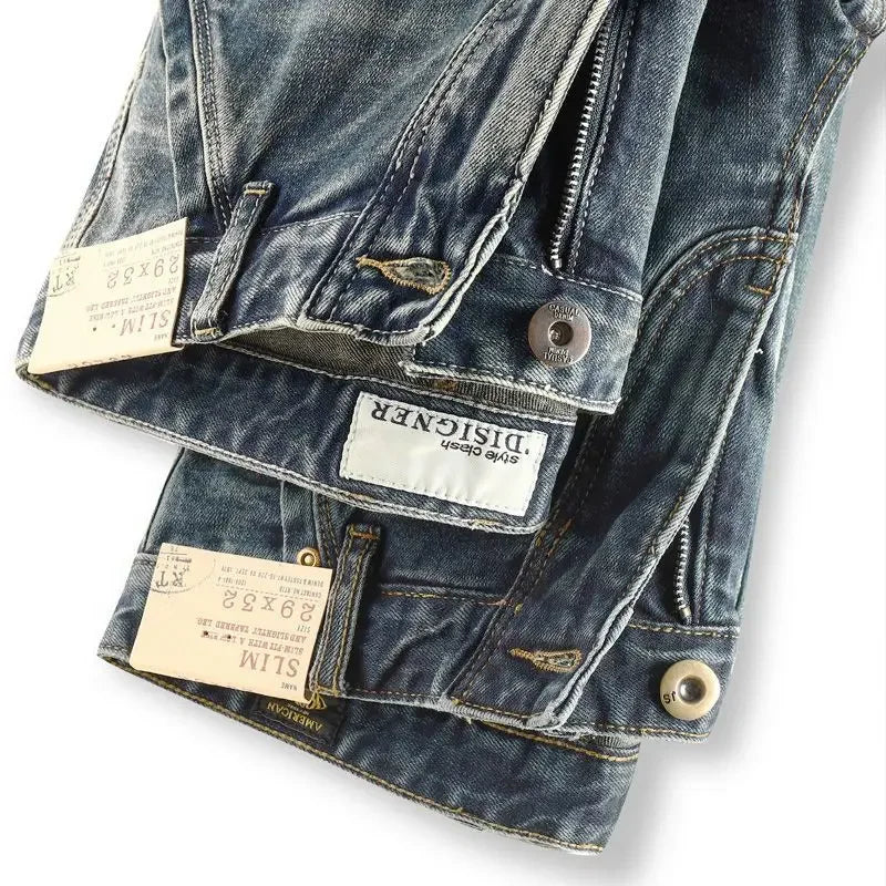 High-end 2022 Retro Motorcycle Jeans Men Spring Autumn Loose Zipper Designer Straight Pants Stitching Tooling Cargo Pants Men