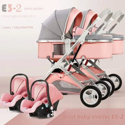 3-in-1 Twin Baby Stroller with Car Seat,portable Foldable Baby Stroller High View Newborn Baby Stroller Can Sit and Lie
