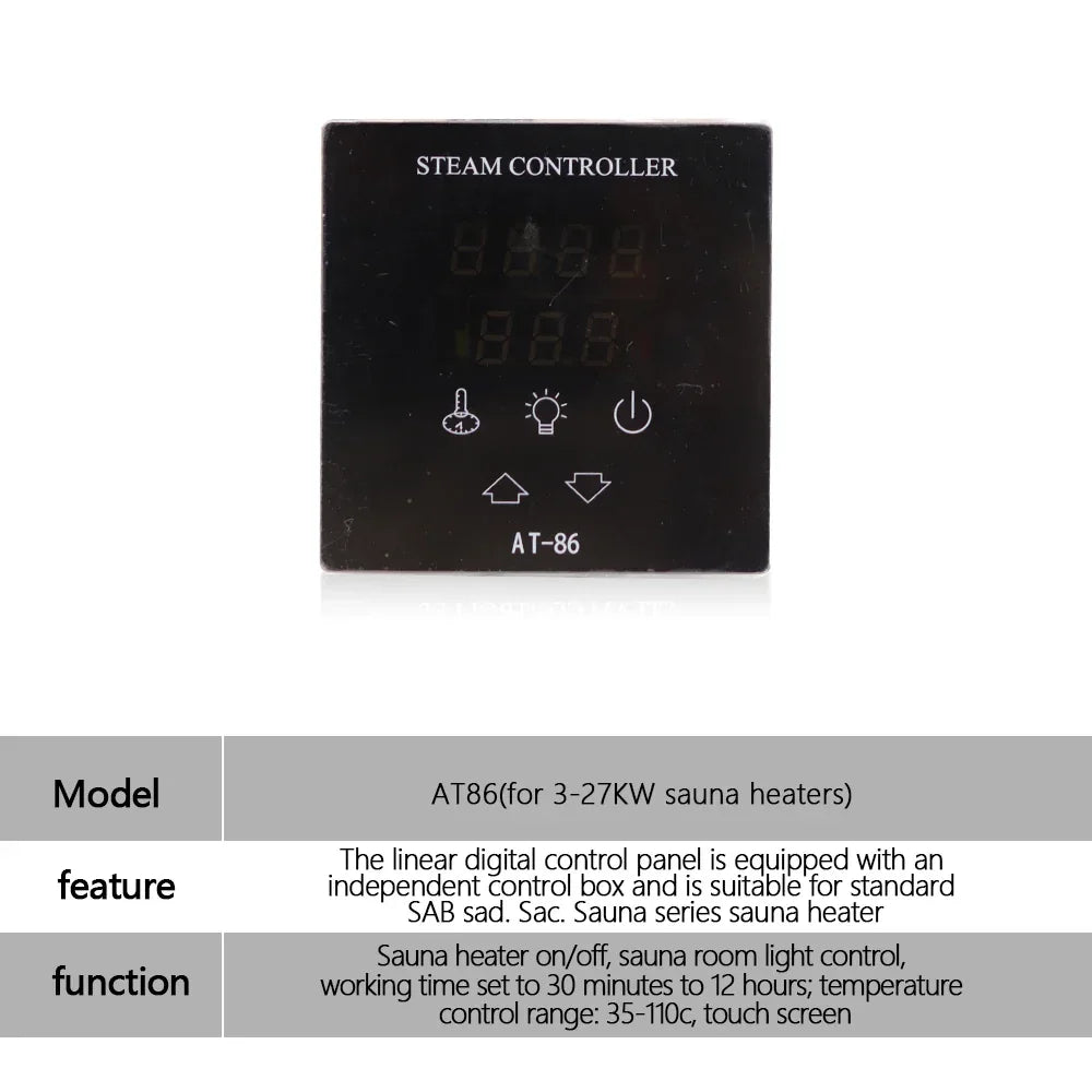 Digital Sauna Controller Wall Mount 35-110℃ Steam Generator Controller 1-12 Hours Setting for 3-27KW Sauna Heater
