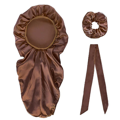 3pcs Long Bonnet Set Long Bonnet Satin Bonnet Silk Bonnet Extra Large Bonnets Silk Hair Bonnet long streamer nightcap