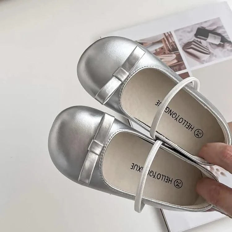 Children Princess Shoes Elastic Band Shallow Soft Little Girl's Ballet Flats Four Colors 23-32 Leisure Pu Leather Kids Shoes