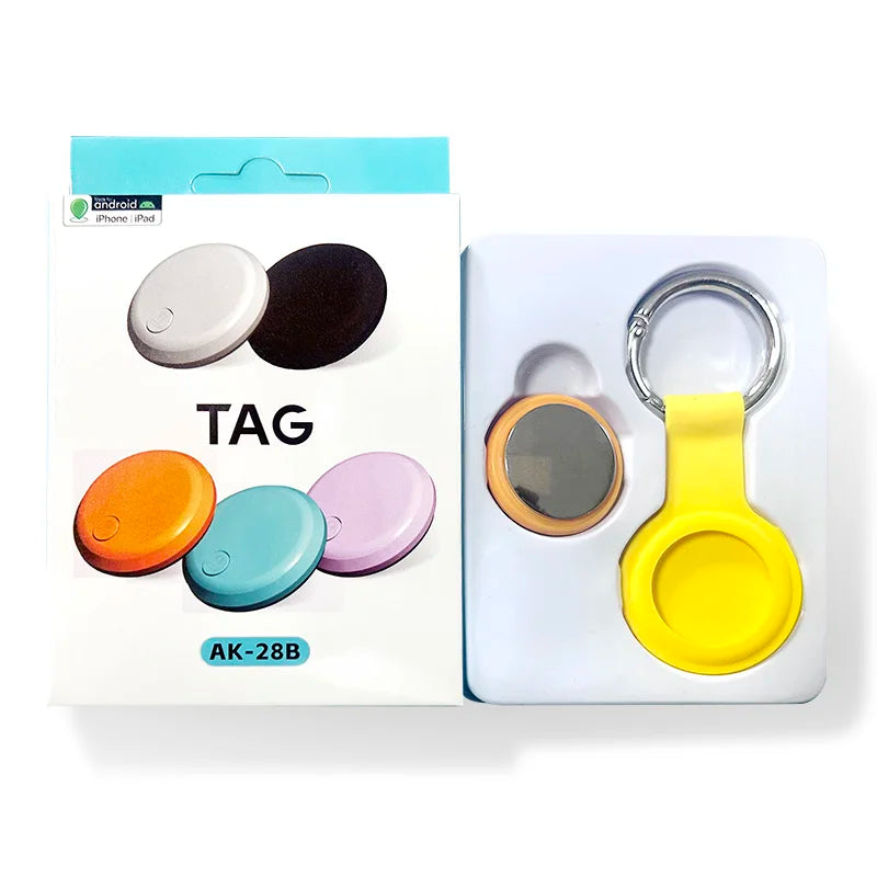 Yellow silicone keychain with metallic ring for Apple AirTag GPS tracker