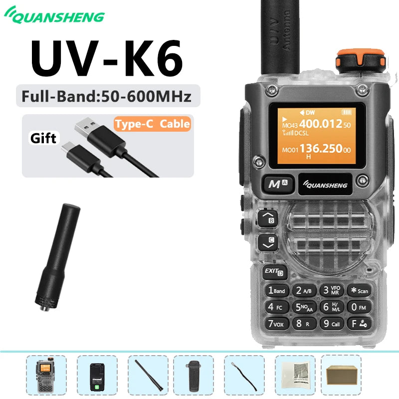 New Quansheng UV-K6 UHF VHF Walkie Talkie UV-K5(8) Full Band Type-C Scrambler NOAA Wireless Copy Frequency Transparent Ham Radio