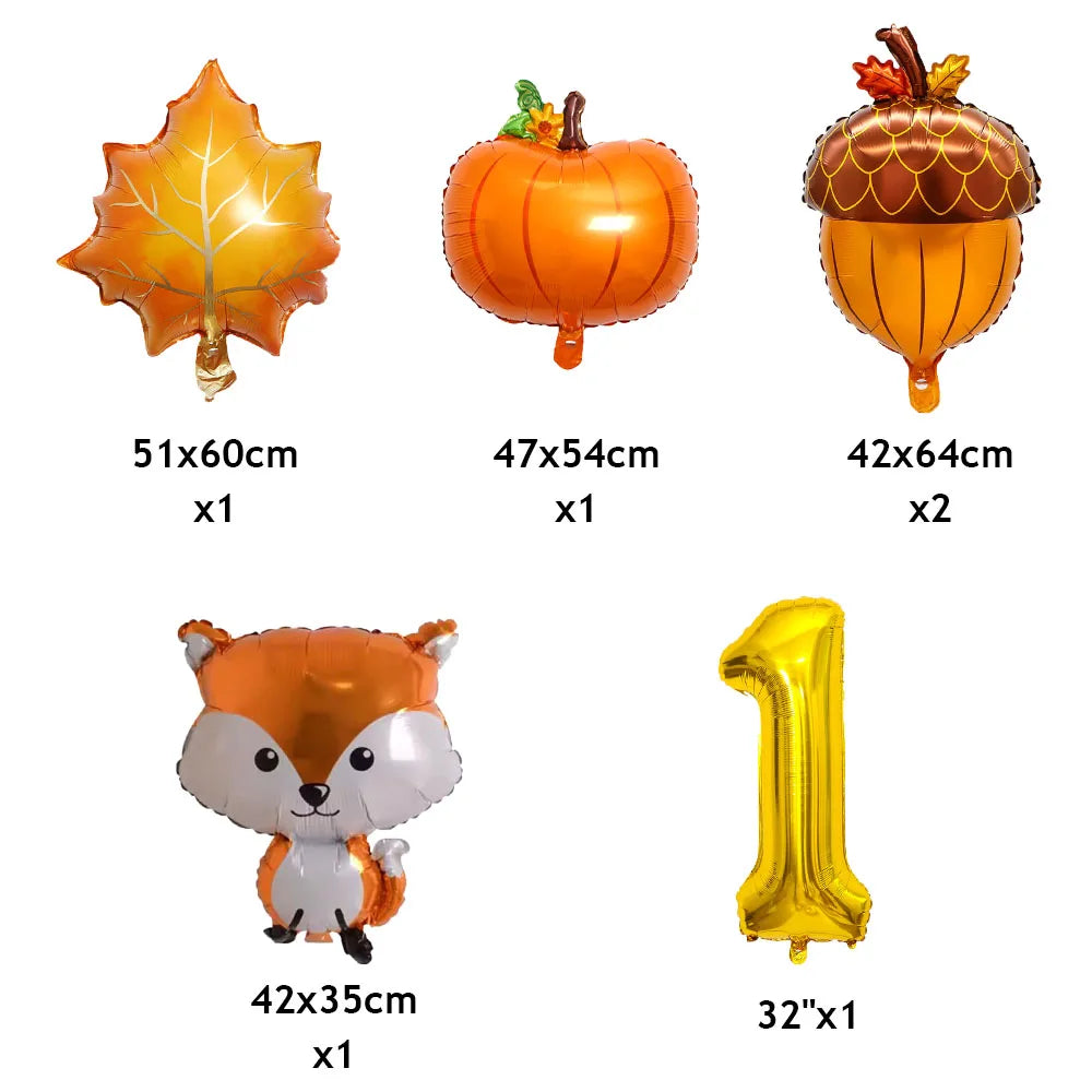 Thanksgiving Theme Forest Animals Kids Birthday Party Decoration Raccoon Fox Foil Balloon With 0-9 Number Ball Thanksgiving Gift