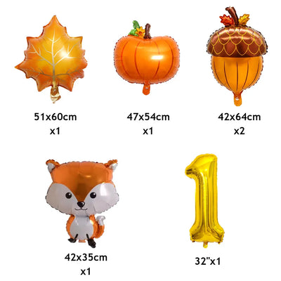Thanksgiving Theme Forest Animals Kids Birthday Party Decoration Raccoon Fox Foil Balloon With 0-9 Number Ball Thanksgiving Gift