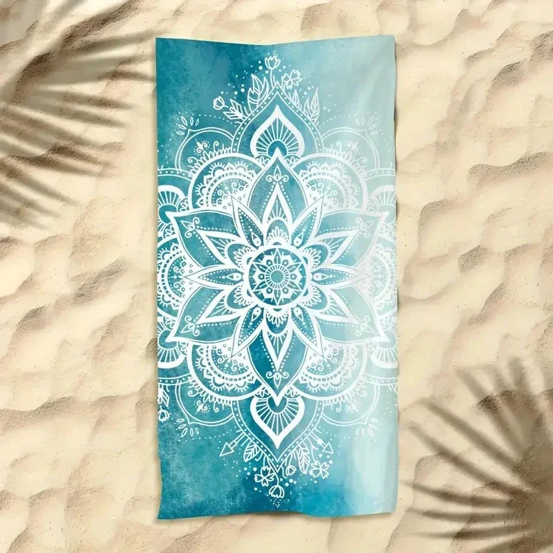 1 set of blue mandala beach towels, 90 * 180cm enlarged size, soft and skin friendly with strong water absorption