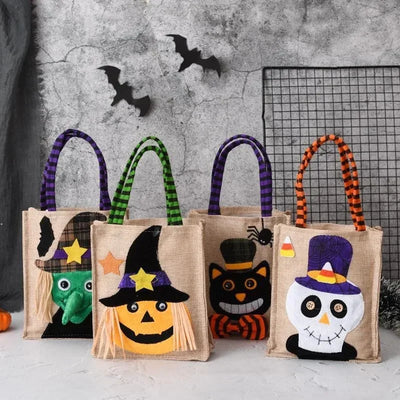 Halloween Decorations Party Gift Basket Pumpkin Ghost Felt Linen Candy Basket Bag for Kids Child