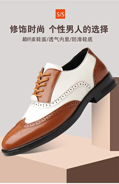 Retro Men's Oxford Shoes Fashion Block Carved Casual Shoes Social Shoes Male Business Dress Leather Shoe Zapatos Para Hombres