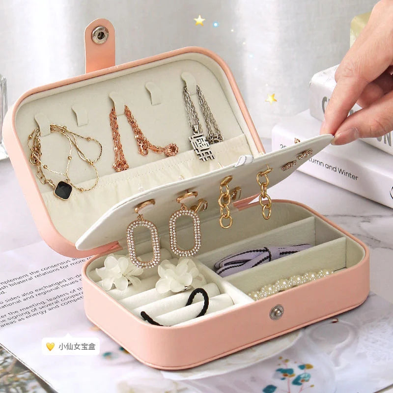 Portable Jewelry Storage Box Travel Organizer Jewelry Case Leather Storage Earrings Necklace Ring Jewelry Organizer Display