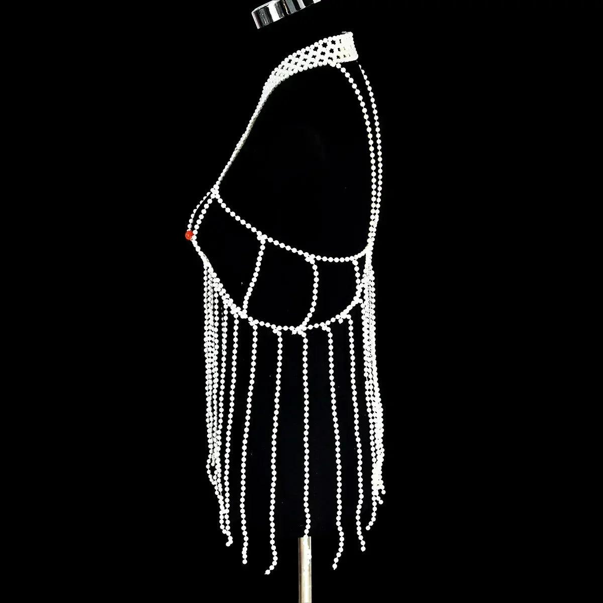 Luxurious a long fringed dress fashion faux pearl women’s body jewelry stage performance outdoor beach party accessories