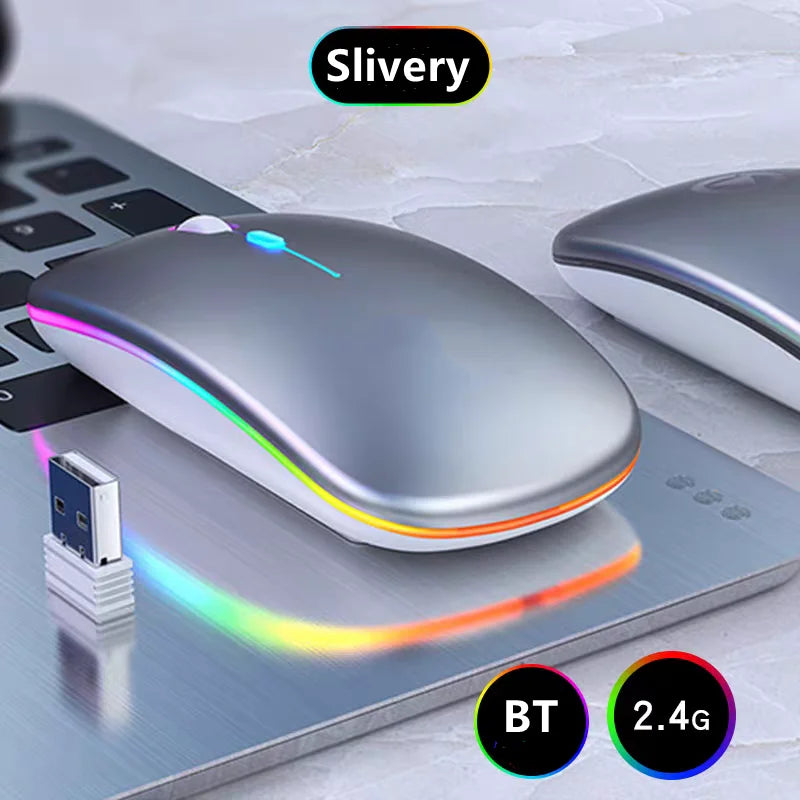 Wireless Mouse Bluetooth-Compatible Gaming Mouse (Dual Mode:BT+2.4Ghz) Ergonomic Rechargeable Mice for PC/Laptop/Macbook  ﻿