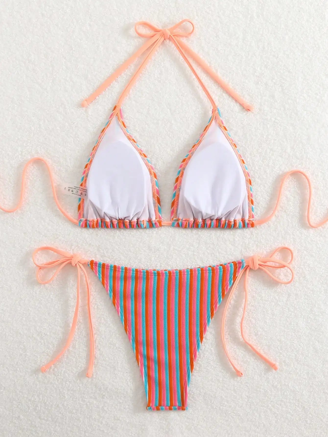 Summer beach fashion texture fabric sexy halterneck bikini suit, ins style, suitable for vacations, festivals, beach parties