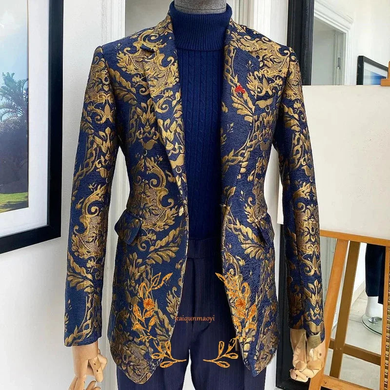 Jacquard Men's Blazer Pants 2-piece Set Formal Party Dress Groom's Tuxedo Customized XS-5XL Fashion Outfit