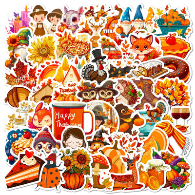 10/30/50PCS Thanksgiving Day Stickers Turkey Cartoon Graffiti Golden Good Harvest Decals Waterproof Decoration Diary Scrapbook