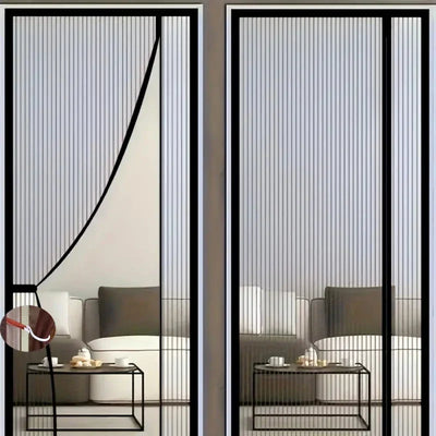 Magnetic Door Screen Black Stripe Side Door Magnetic Mosquito Net Mesh Fly Insect Net Automatic Closing for Kitchen Living Room
