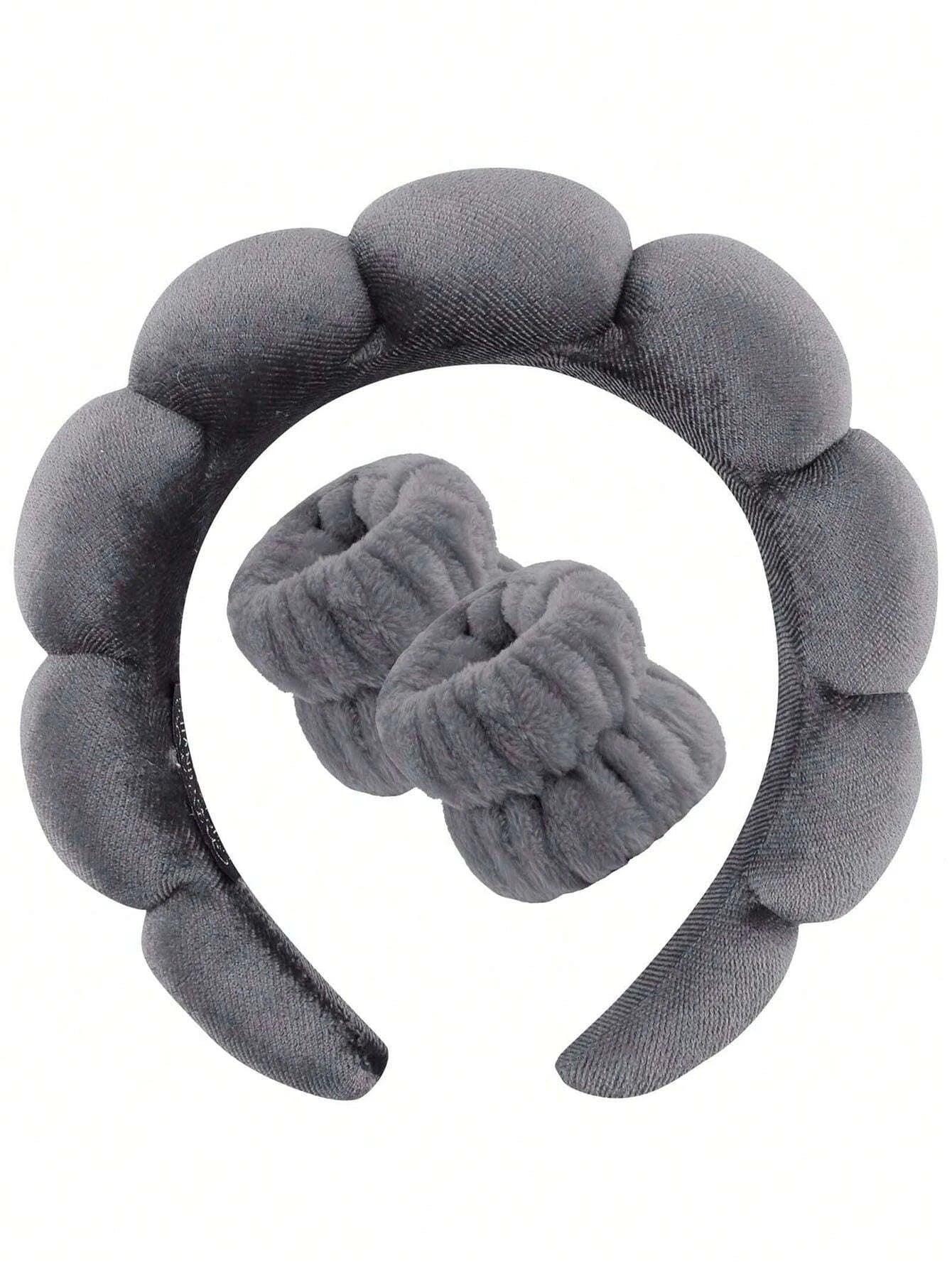 3 Piece Luxury Fiber Spa Headband and Wristband Set - Soft and Comfortable - Face Wash, Makeup Women's Hair Accessories Set