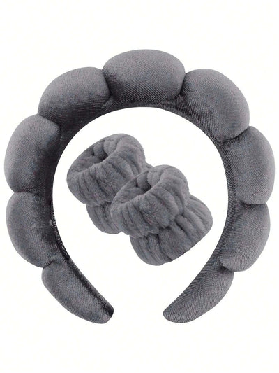 3 Piece Luxury Fiber Spa Headband and Wristband Set - Soft and Comfortable - Face Wash, Makeup Women's Hair Accessories Set